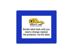 Blue clear PVC label protector 5" — rack and shelf labeling in organized warehouse storage