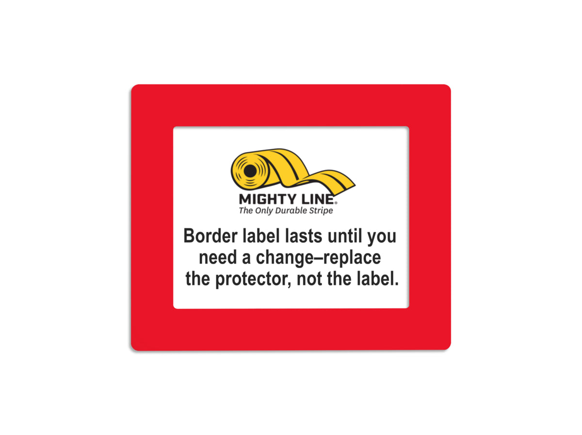 Red clear PVC label protector 5" — rack and shelf labeling in organized warehouse storage