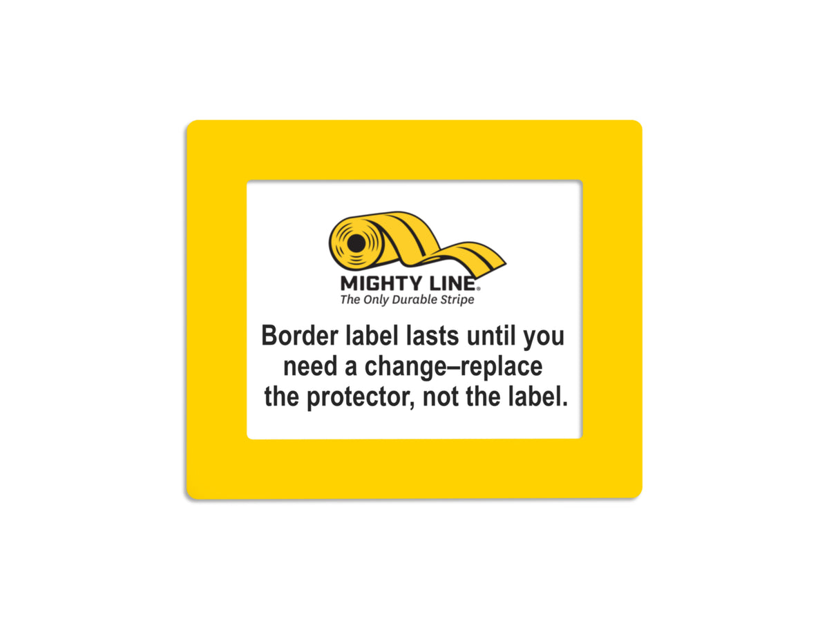 Yellow clear PVC label protector 5" — rack and shelf labeling in organized warehouse storage