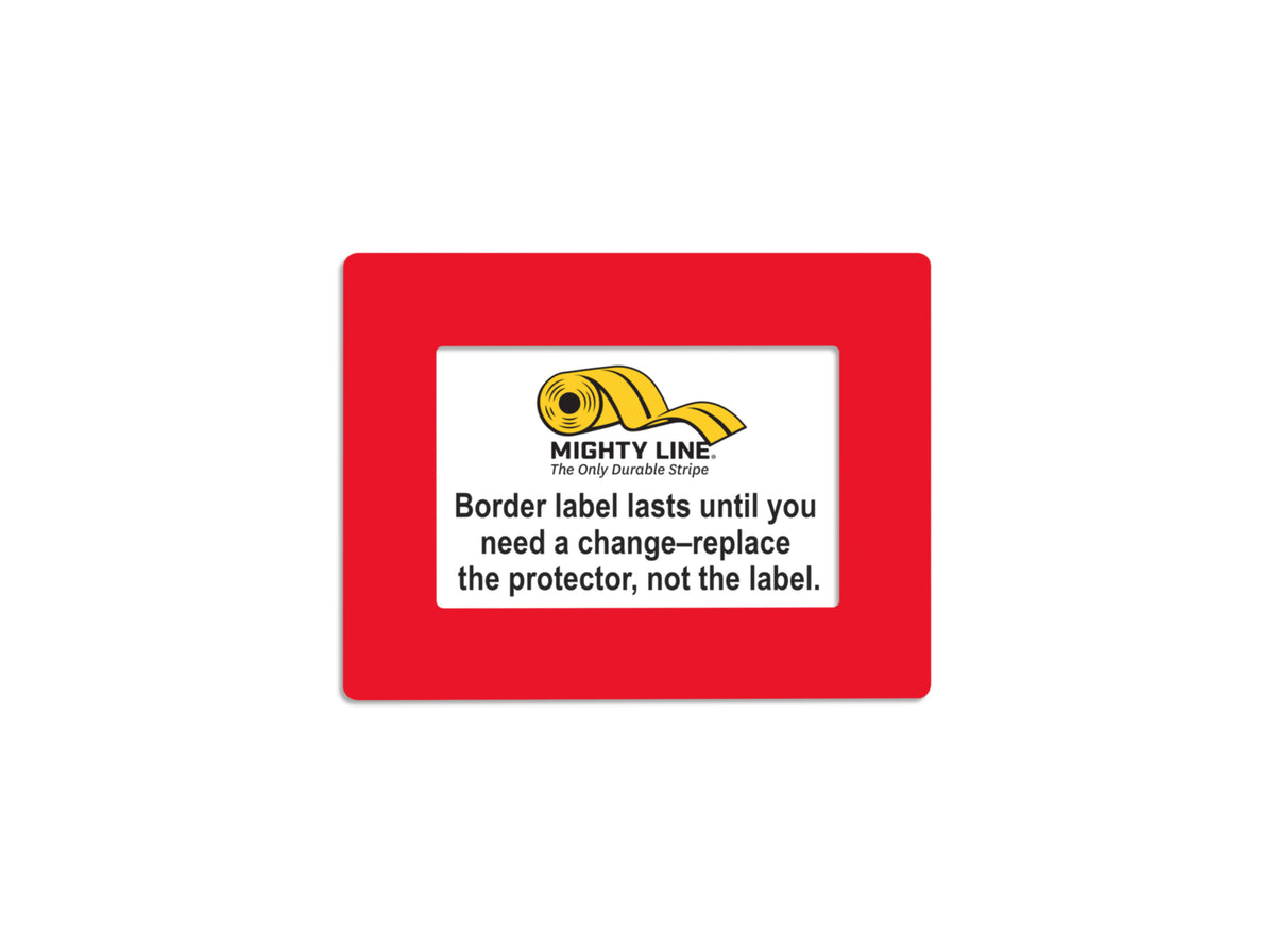 Red clear PVC label protector 5" — rack and shelf labeling in organized warehouse storage