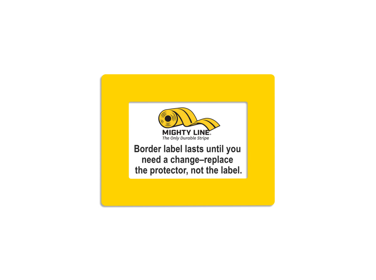 Yellow clear PVC label protector 5" — rack and shelf labeling in organized warehouse storage