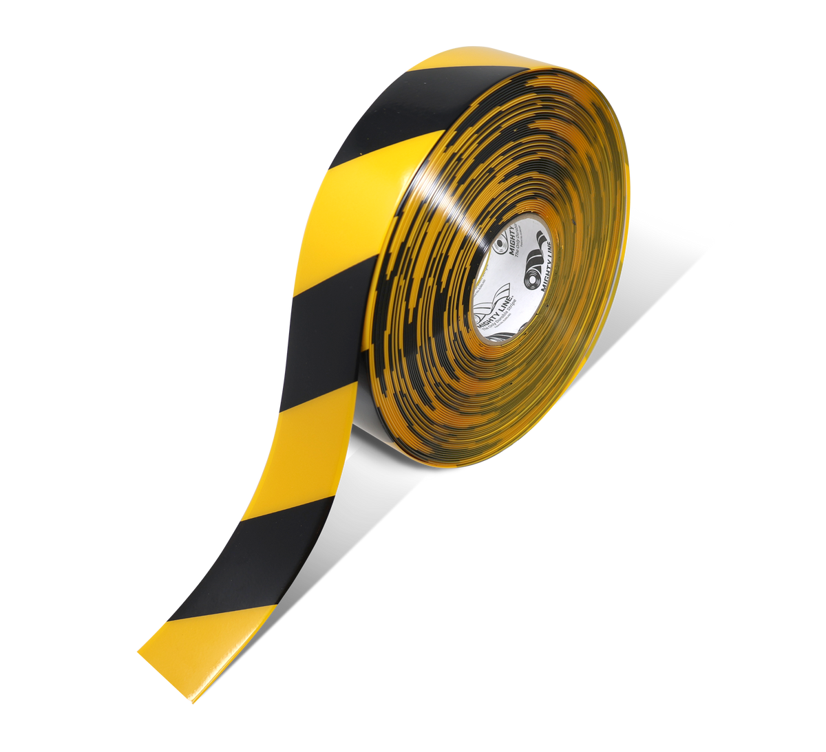 Yellow/black PVC floor marking tape 2" — warehouse aisle striping, traffic lanes, and 5S safety marking
