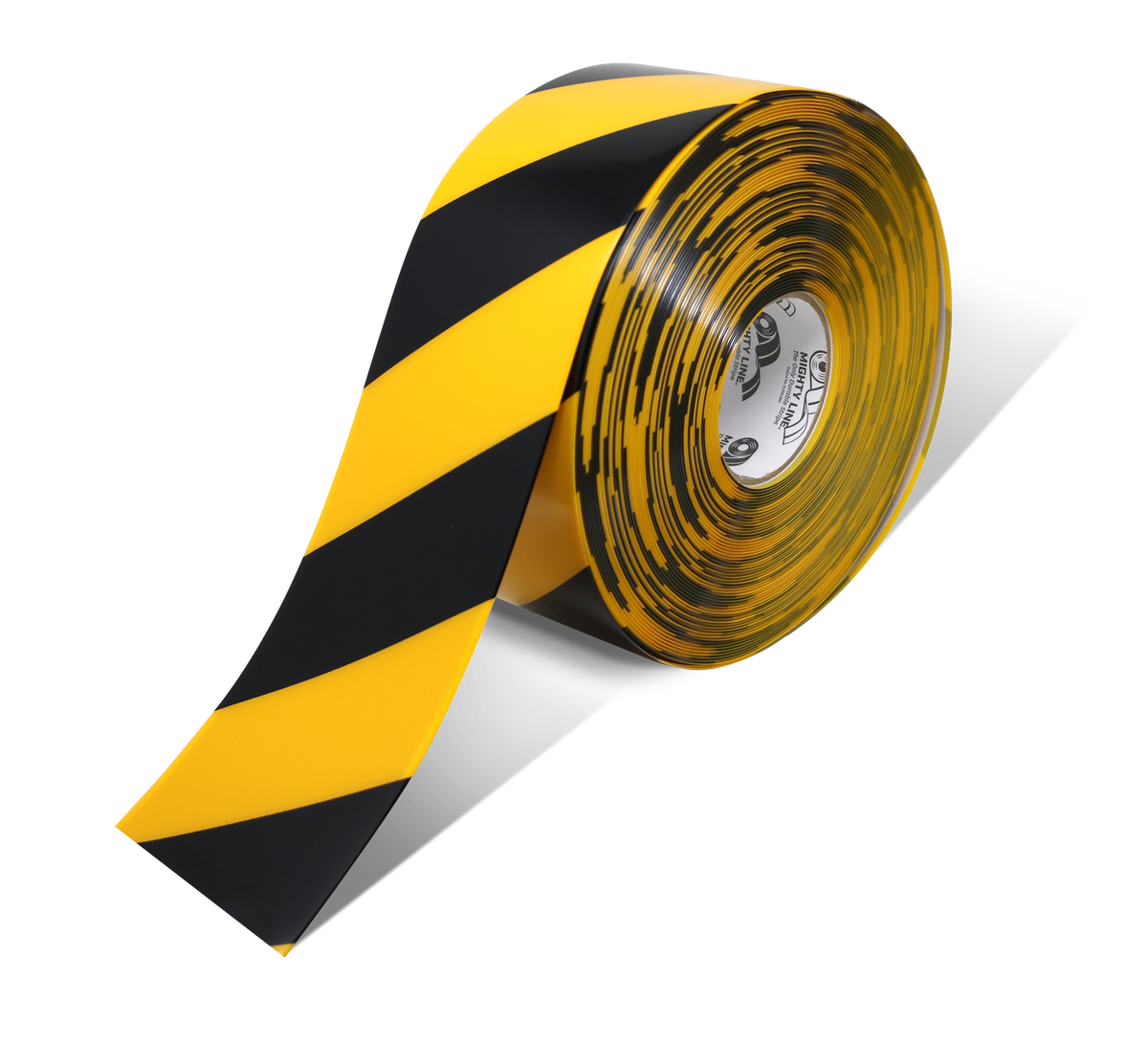 Yellow/black PVC floor marking tape 4" — warehouse aisle striping, traffic lanes, and 5S safety marking