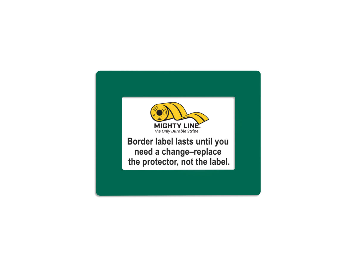 Green clear PVC label protector 5" — rack and shelf labeling in organized warehouse storage