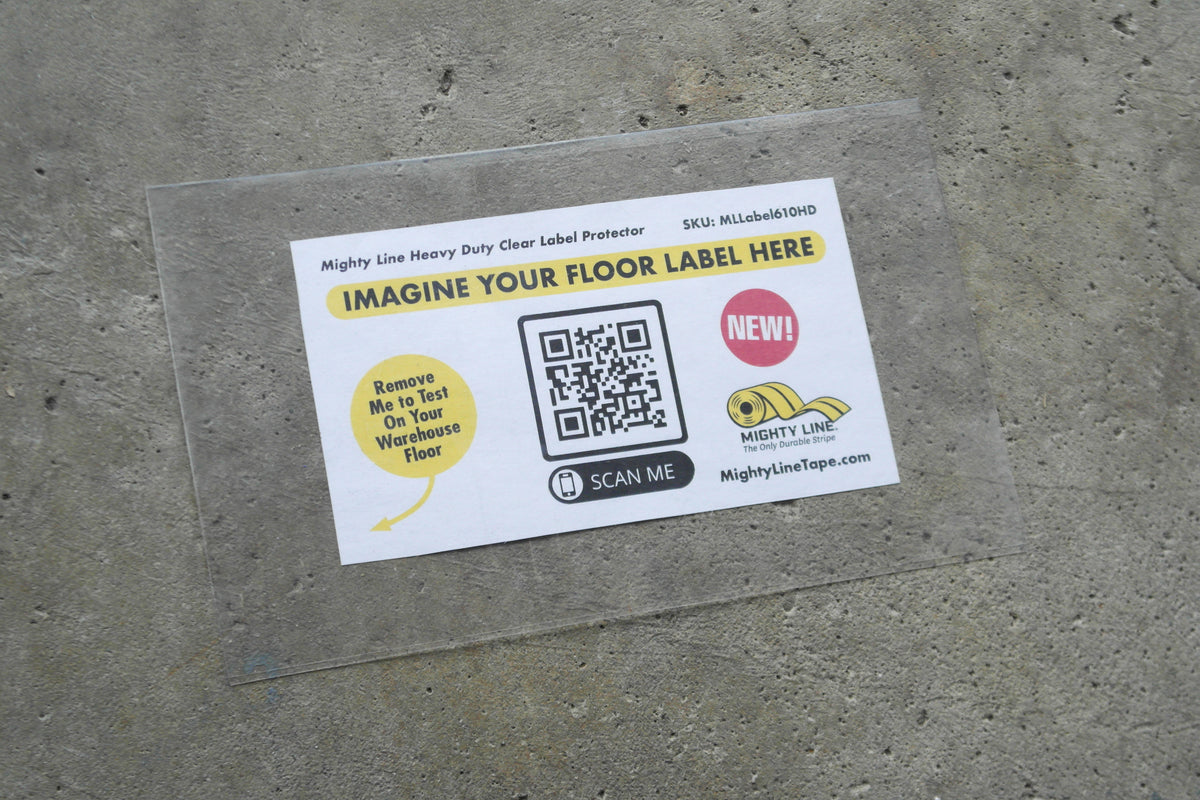 Clear PVC label protector 4" — rack and shelf labeling in organized warehouse storage